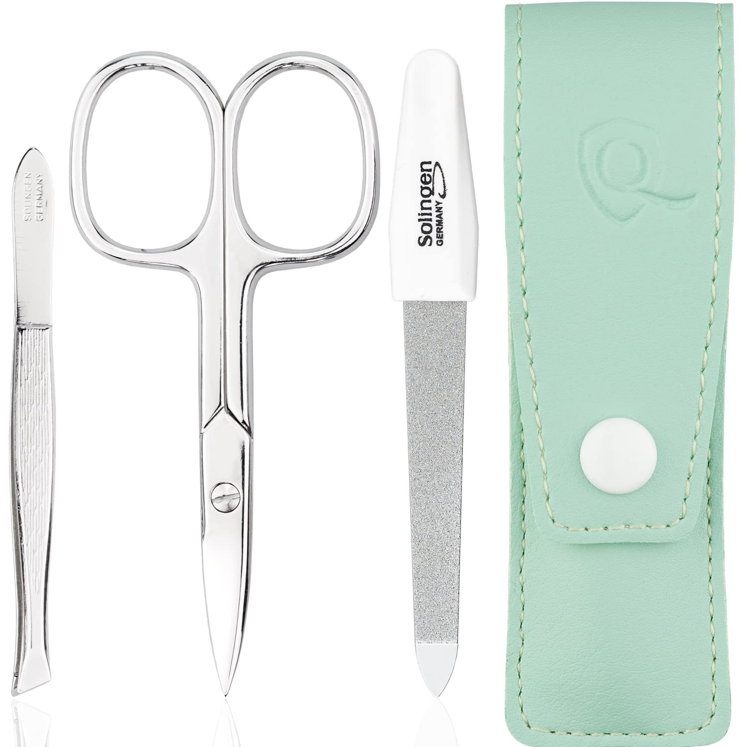 Nail Scissors and Tweezer Set with Nail File - 3 Piece Collection - Ideal for Him or Her, at Home or as Small Travel Grooming Essentials, mint