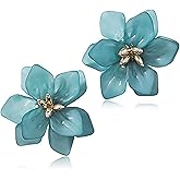 SLSF Unique Handmade Bohemian Large Matte Resin Flower Stud Earrings Dainty Elegant Acrylic Flower Petal Dangle Drop Earrings for Women Statement Jewelry Gifts