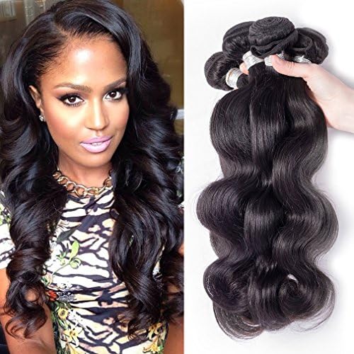 Junbeauty Hair Brazilian Virgin Hair 4 Bundles Deal 100% Unprocessed Virgin Brazilian Body Wave Hair Human Hair Weave Natural Black Color (16 18 20 22)