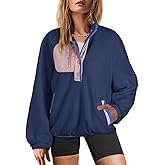 Dokotoo Sweatshirt for Women Oversized Fuzzy Fleece Jacket Color Block Button Long Sleeve Pullover Sherpa Sweatshirts Tops