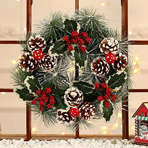 YUNDUO Decorated Pre-Lit Wreath, Natural Pine Cone and Berry with Bow-Knot Ornament for Door Window Decoration, Door Hanging Display, 30cm/40cm,d,30cm