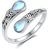 HUKKUN Moonstone/Moss Agate/Turquoise Spoon Rings 925 Sterling Silver Vintage Sumflower Thumb Ring for Women Vintage Gemstone Rings Gift For Mom Wife Sister Her