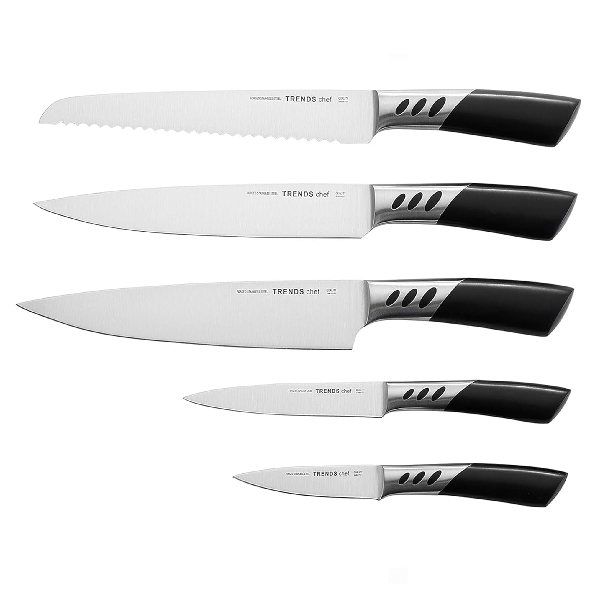 TRENDS home 5 Pc Kitchen Knife Set, Premium Stainless Steel, Designer Handle. Ultimate Quality Kitchen Knives Set, Ultra Sharp Set of Knives for everyday use. All in on Kitchen Knife Set.
