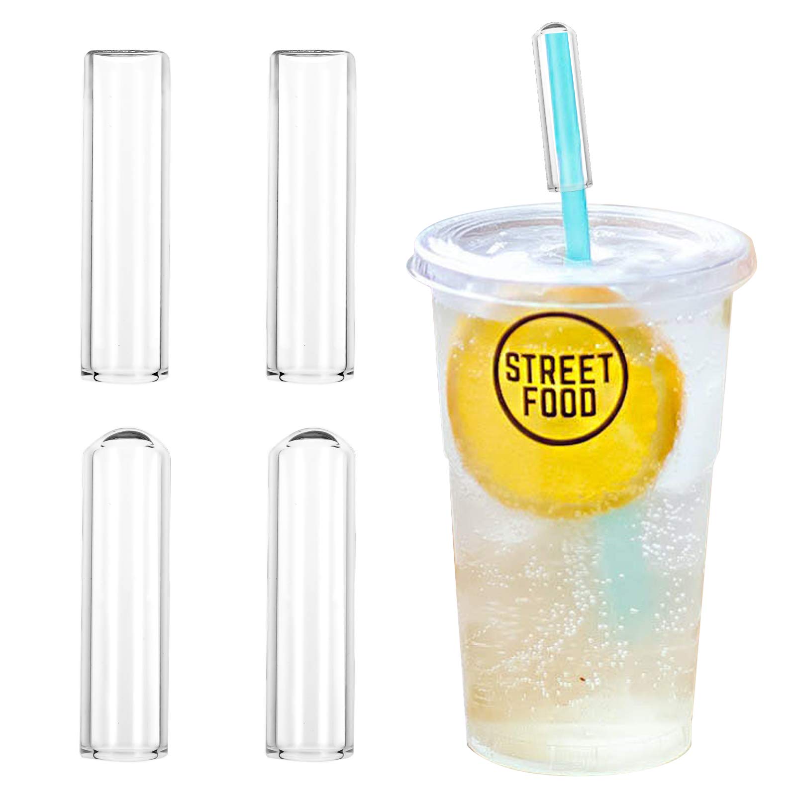 Photo 1 of 0.59 Inches Glass Straw Cap Fit the Tumblers with Lids and Straws, Straw Cover Clear, Keeps all the Dust Out, Healthy, Reusable,Eco Friendly