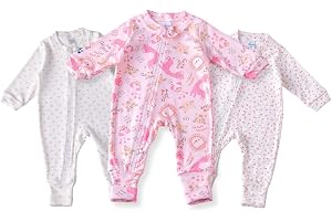 Kit 3 Macacão Bebê Amore Vira Pé com Zíper Menina (100% Algodão)