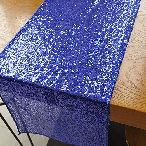 BLUETOP Wedding Table Runner Blue 12 x 72 Inch Glitter Sequin Party Runner Shiny Sparkling Dining Tablecloth for Birthday Prom Banquet Ceremony Home Supplies and Decorations