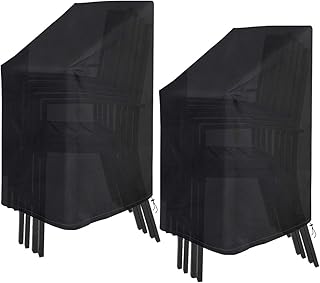 SAFETYON Abdeckung für Gartenmöbel 2 teilig, Schutzhülle für Gartenstühle 75*75*120 cm, Stuhlabdeckung Garten Abdeckhaube aus Oxford Wasserdicht Abdeckplane für Stapelstuhl Balkonstühle Grill, Schwarz