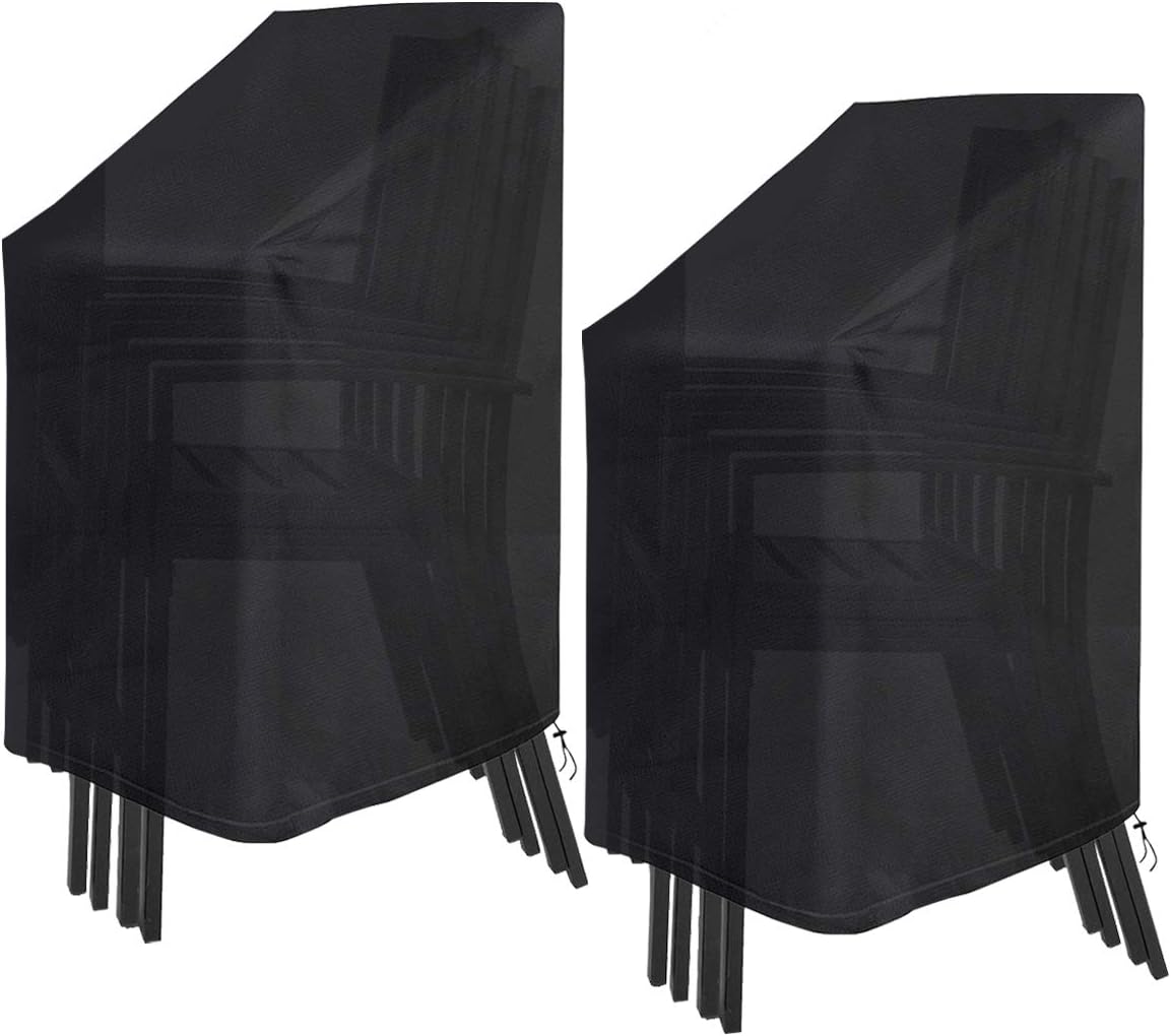 SAFETYON Abdeckung für Gartenmöbel 2 teilig, Schutzhülle für Gartenstühle 75*75*120 cm, Stuhlabdeckung Garten Abdeckhaube aus Oxford Wasserdicht Abdeckplane für Stapelstuhl Balkonstühle Grill, Schwarz