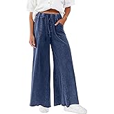 TITOMD Womens Wide Leg Sweatpants Jeans Acid Wash Denim Sweatpant Drawstring 2026 High Waist Baggy Casual Palazzo Pants