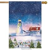 Christmas Lighthouse House Flag Nautical Holiday Scene 28