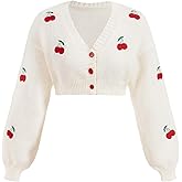 GORGLITTER Women's Cherry Button Up Cropped Cardigans Long Sleeve Open Front Lightweight Dressy Sweaters