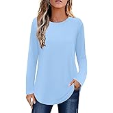 Elesomo Womens Shirts Casual Crew Neck Short/Long Sleeve Tunic Tops Tees