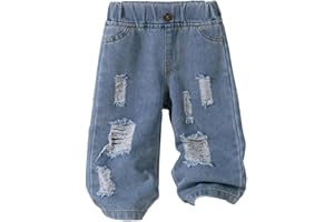 Infant Toddler Boys Girls Ripped Denim Pant Loose Casual Straight Leg Frayed Jean, Spring Fall Clothing, Durable Pants