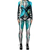 Evioset Womens Skull Skeleton Halloween Costume Jumpsuit Bodysuit One Piece Romper Outfit