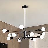 KAISITE Modern Sputnik Chandelier - 12-Light Black Farmhouse Ceiling Light Fixture for Dining Room, Kitchen, Living Room