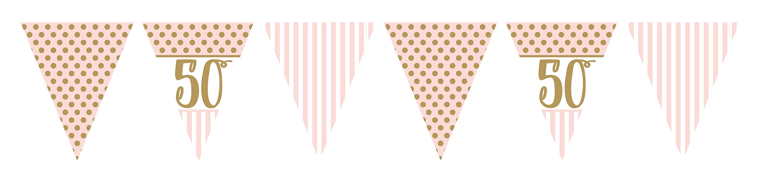 Creative Party Age 50 Metallic Print Flag Bunting, Pink Chic
