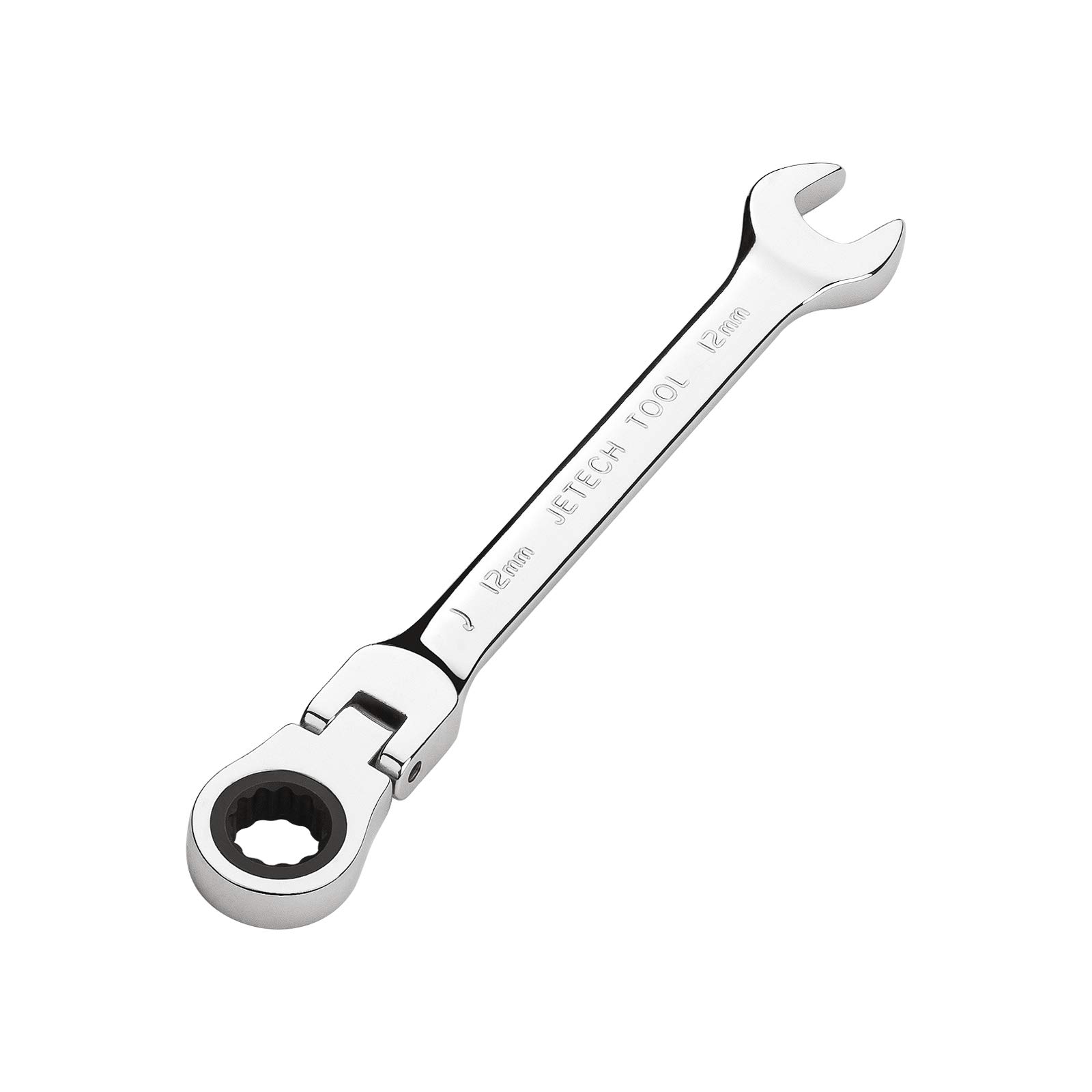 Jetech 12mm Flexible Head Gear Wrench, Industrial Grade Flex Ratcheting Spanner Made with Forged, Heat-Treated Cr-V Alloy Steel, Full Polished 12 Point Flex-Head Ratchet Combination Wrench, Metric