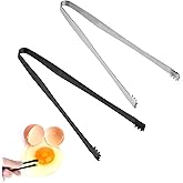 2pcs Egg Chalaza Removal Tool, Eggshell Fragment Membrane Remover Tong | Toothed Design, Stainless Steel Multipurpose Kitchen Tool for Cooking Food Cake Bakers Pastry Chefs, Black, Silver