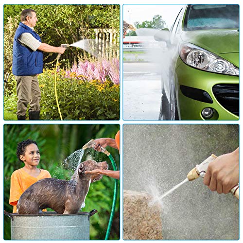 Cosy Life Garden Hose Spray Nozzle Metal with Brass Quick Connector High Pressure Heavy Duty Brass Water Hose Nozzle Sprayer 4 Adjustable Spraying Modes for Watering Plants, Car Wash and Showering Dog