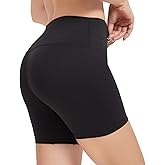 Molauna Workout Shorts Women High Waisted 5 Inch Running Gym Yoga Biker Shorts Spandex Scrunch Butt Shorts Black