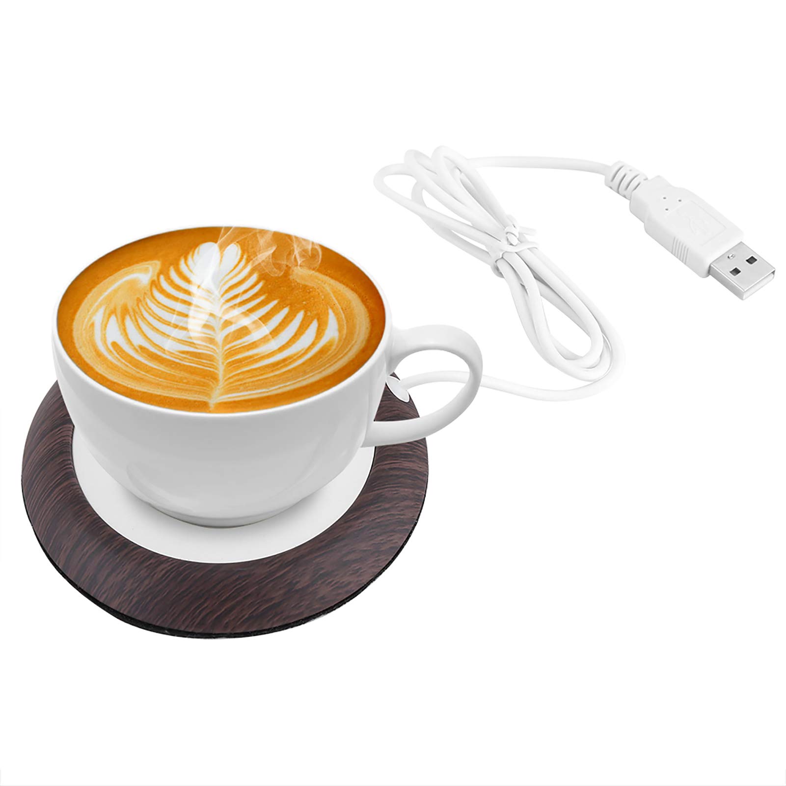 USB Coffee Mug Warmer, Wood Grain Heating Coaster for Desk, Office and Home Use, Compatible with Stainless Steel, Ceramic, Glass Cups