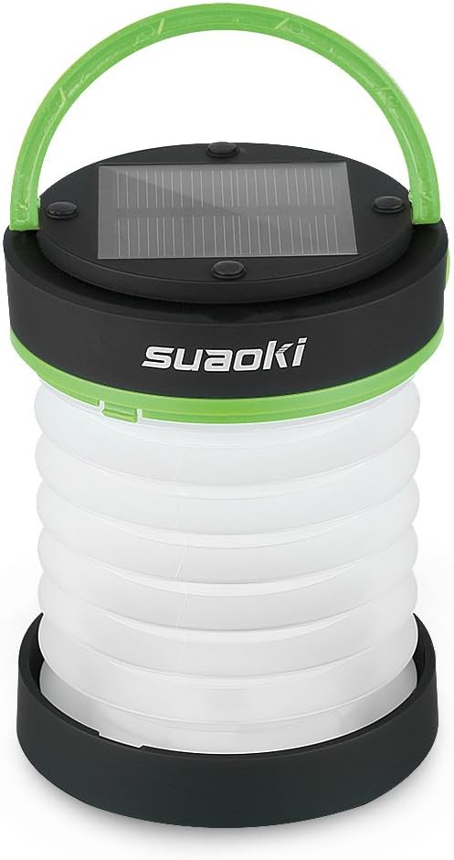 SUAOKI Led Camping Lantern Lights Rechargeable Battery (Powered by Solar Panel and USB Charging) Collapsible Flashlight for Outdoor Hiking Tent Garden (Emergency Charger for Phone, Water-Resistant)