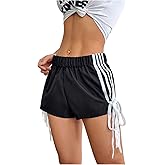 MakeMeChic Women's Striped Elastic Waist Shorts Bow Side Straight Leg Track Shorts