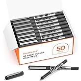 Shuttle Art RollerBall Pens, 50 Pack Black Fine Point Roller Ball Pens, 0.5mm Liquid Ink Pens for Writing Journaling Taking Notes School Office