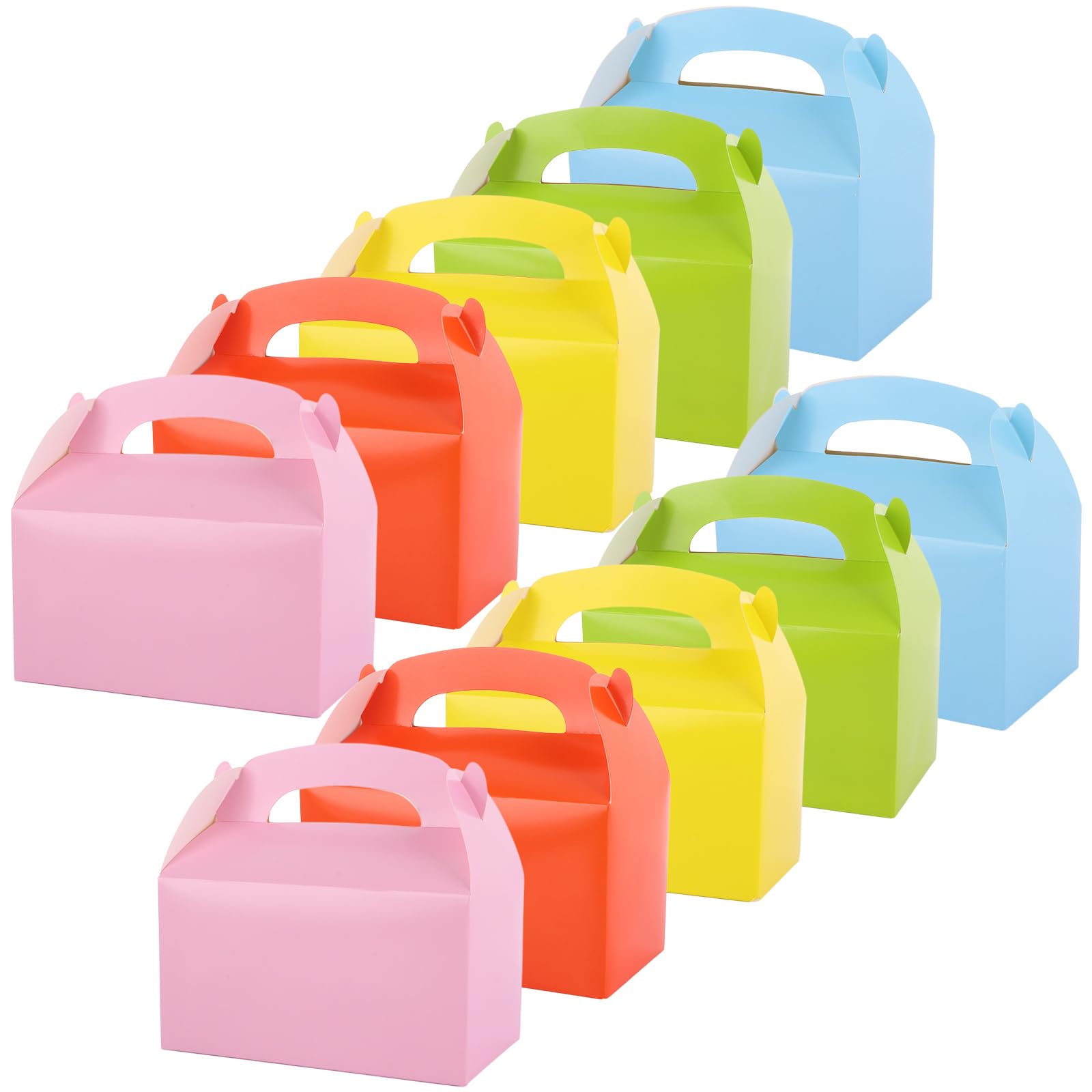 ASelected 50Pcs Party Treat Boxes 16X9X8Cm Party Favor Treat Boxes 5 Colors Gable Treat Boxes for Sweets Treats Lunch Goodie Cookie(Pink,Green,Yellow,Blue,Orange)