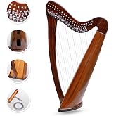 22 Strings Harp Irish Celtic Highland Solid Rosewood Round shape Nylon Lever Tuning Key Extra Set included 34" inches tall Roseback