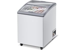 LCEKY 5.5 Cu.Ft Ice Cream Freezer Commercial 23 Inch Display Case Chest Freezers Restaurant Gelato Dipping Cabinet with 2 Large Displayed Baskets