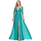 Sequins Applique Chiffon Mother of The Bride Dresses for Wedding V Neck Mother of The Groom Dresses for Women with Split