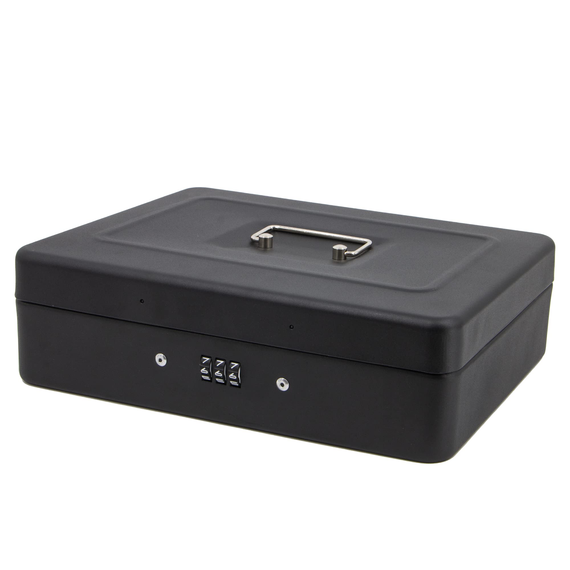 Time to Sparkle 12 inch Small Security Lock Box with Coin Tray Metal Material with Stainless Steel Handle 22 * 30 * 9cm Matt Black