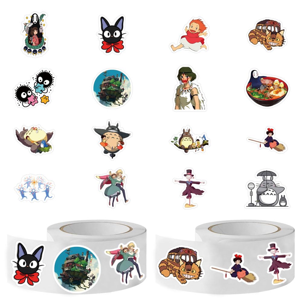 Photo 1 of 1000 Sheets Miyazaki Hayao Stickers Roll?Classic Anime 1.5 Inch 16 Patterns Cut Self-Adhesive Round Seal Label Durable Decal for Kids Teen Party Decor Water Bottle Laptop Scrapbook Cards Envelopes