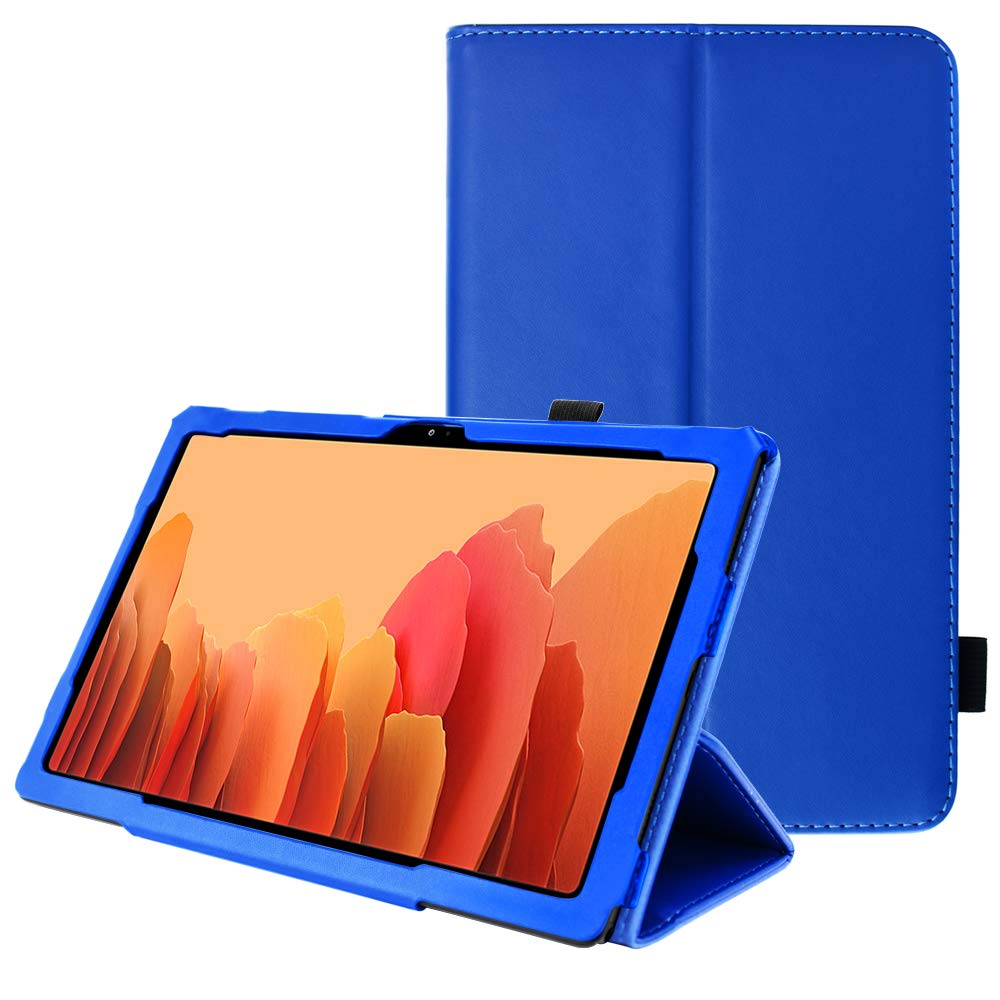 TECHGEAR Leather Case for Samsung Galaxy Tab A7 10.4" (SM-T500 / T503 / T505 / T509) Premium PU Leather Slim Folio Stand Smart Case Cover with Hand Strap, Auto Sleep/Wake [Blue]
