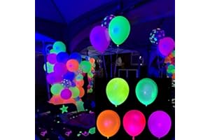 50PCS Fluorescent Glow Latex Balloons Blacklight Reactive 10/12 Inch Pack 50/100 for Birthday Halloween Wedding Party, ColorM