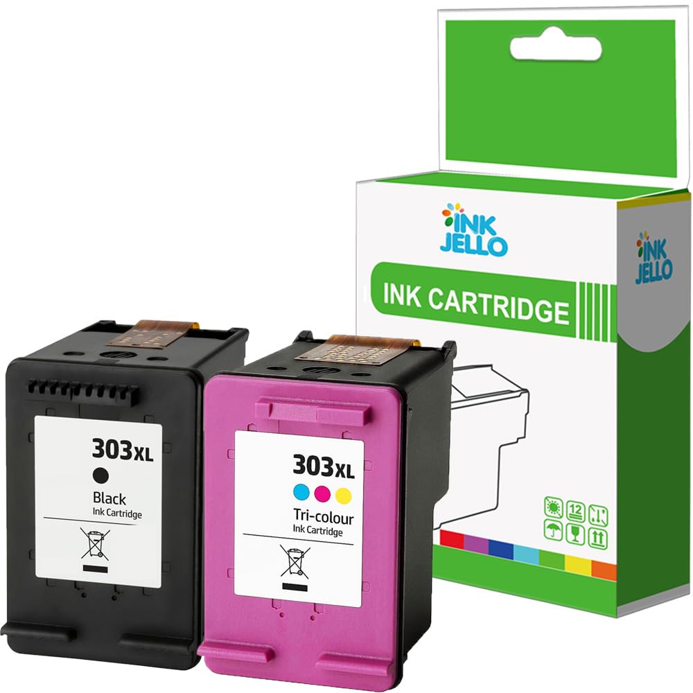 Inkjello Ink Cartridge For Printer, Compatible With HP Tango Envy Photo 6200 6220 6230 6230 wifi 6232 6234 7100 7130 7134 7800 7830 7834 Tango X 303XL (Black/Tri-Colour 2-Pack)
