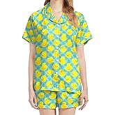 Ningest 2 Piece Pjs Womens Button Down Pajamas Set Short Sleeve Soft Sleepwear
