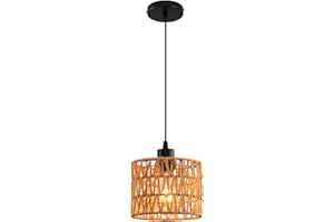 KENMI Woven Pendant Light Boho Chandelier, Rattan Pendant Lights Kitchen Island, Farmhouse Pendant Lighting with Hand Woven Wicker Shade, Boho Chandelier Light Fixtures Ceiling Hanging Light