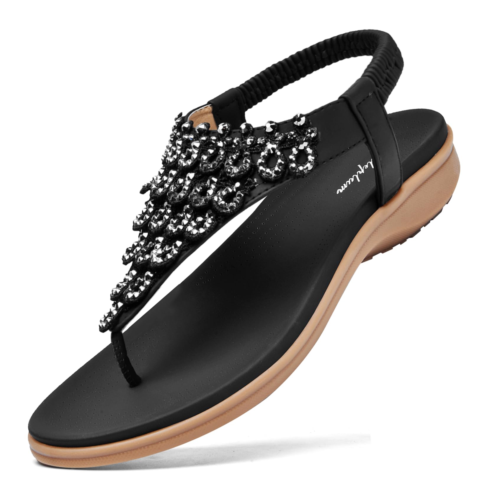 Photo 1 of ** VERY USED ** Littleplum Womens Sandals Arch Support Slingback Sandals Summer Beach Shoes Ankle Strap Thong Elastic Flat Sandals for Women Chic Black Size 6