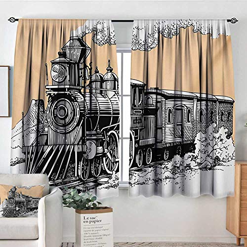 Blackout Curtains 2 Panels Steam Engine Vintage Wooden Train Rail