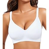 HEPOE Push Up Bras for Women, Wireless V Neck Full Coverage Bra, Seamless Supportive Sport Tshirt Everyday Bralette