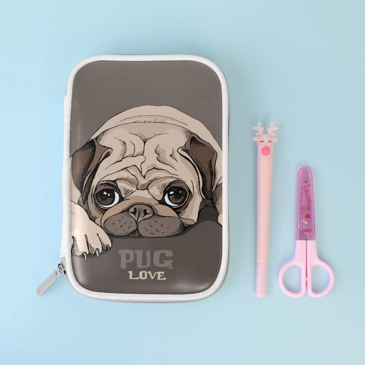 ISAOA Large Capacity Multifunction Pencil Case for School,Cute Pug Puppy Dog Coffe Brown Sturdy Stationery Pencil Pouch Cosmetic Bag Case for Pen Makeup Brush Notebook - Image 3