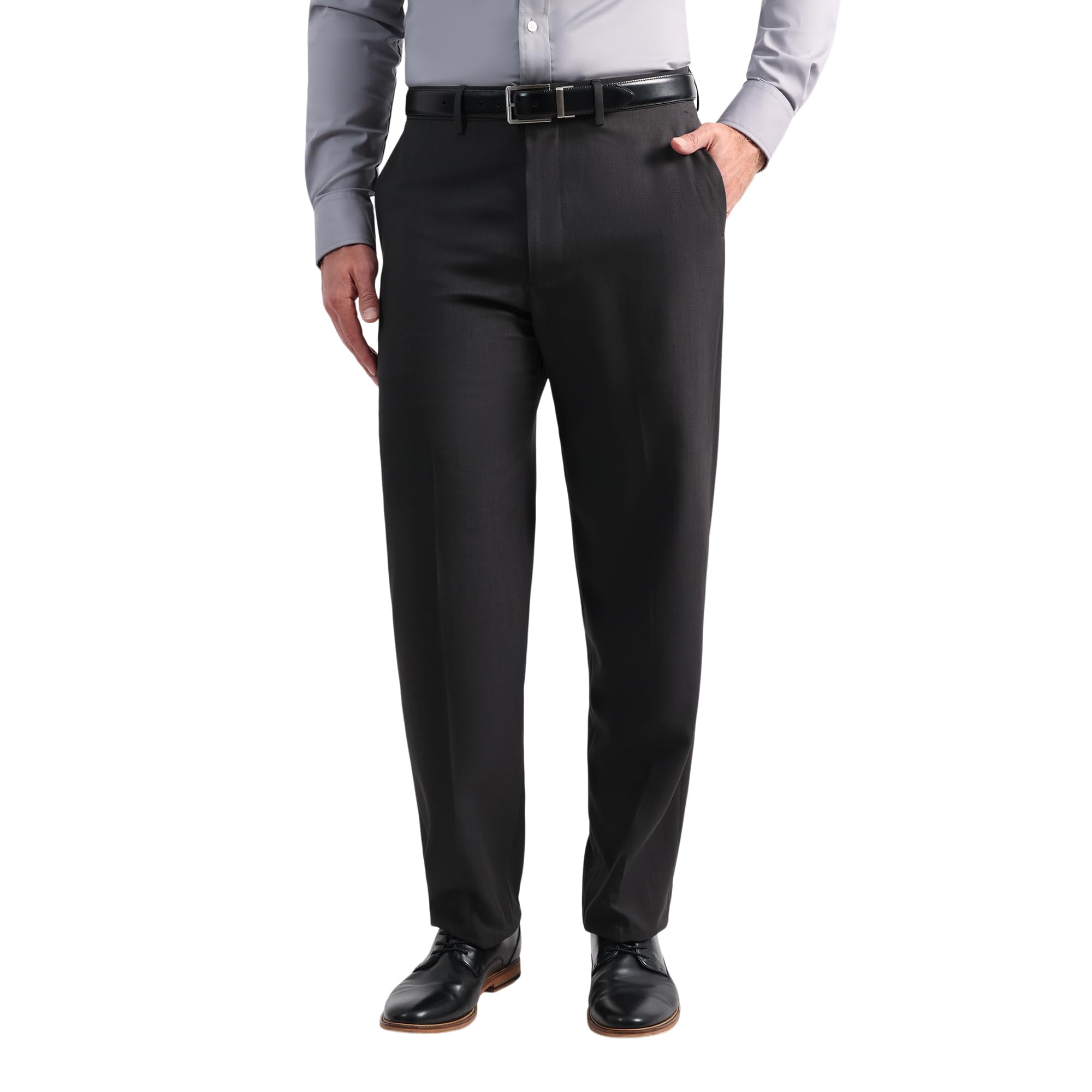 Haggar Men’s Smart Wash with Repreve Houndstooth Classic Fit Flat Front Suit Separates Pant Dark Grey