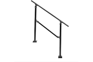 SHENGYI Outdoor Steel Hand Stair Railing Fit for1-5 Steps Transitional Handrails for Outdoor Steps Steel Handrail Flexible Height Step Handrail with Installation Kit (Steel-Black, 2 Steps)