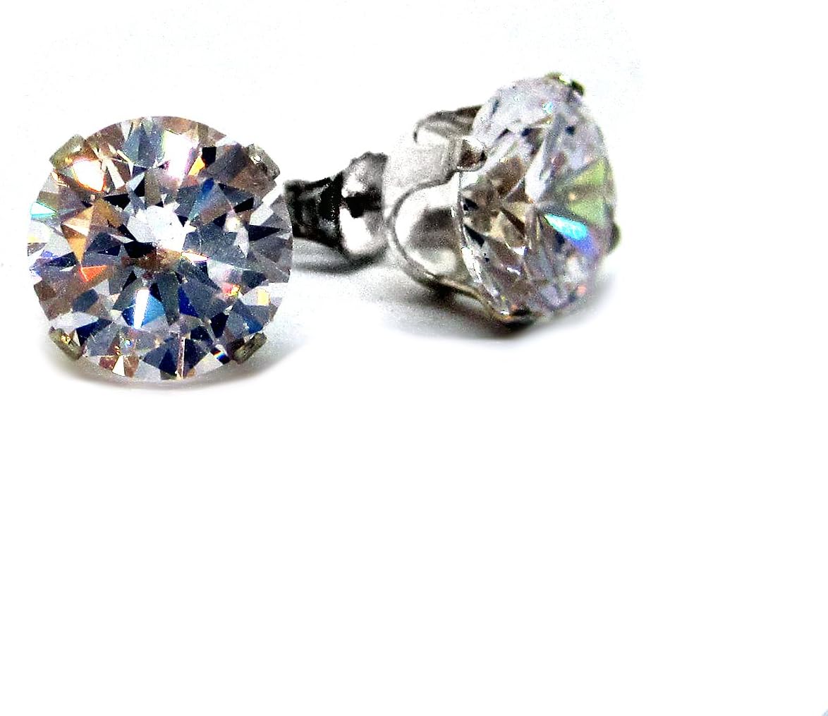 Iced out 5mm round Solid Silver hiphop bling earrings