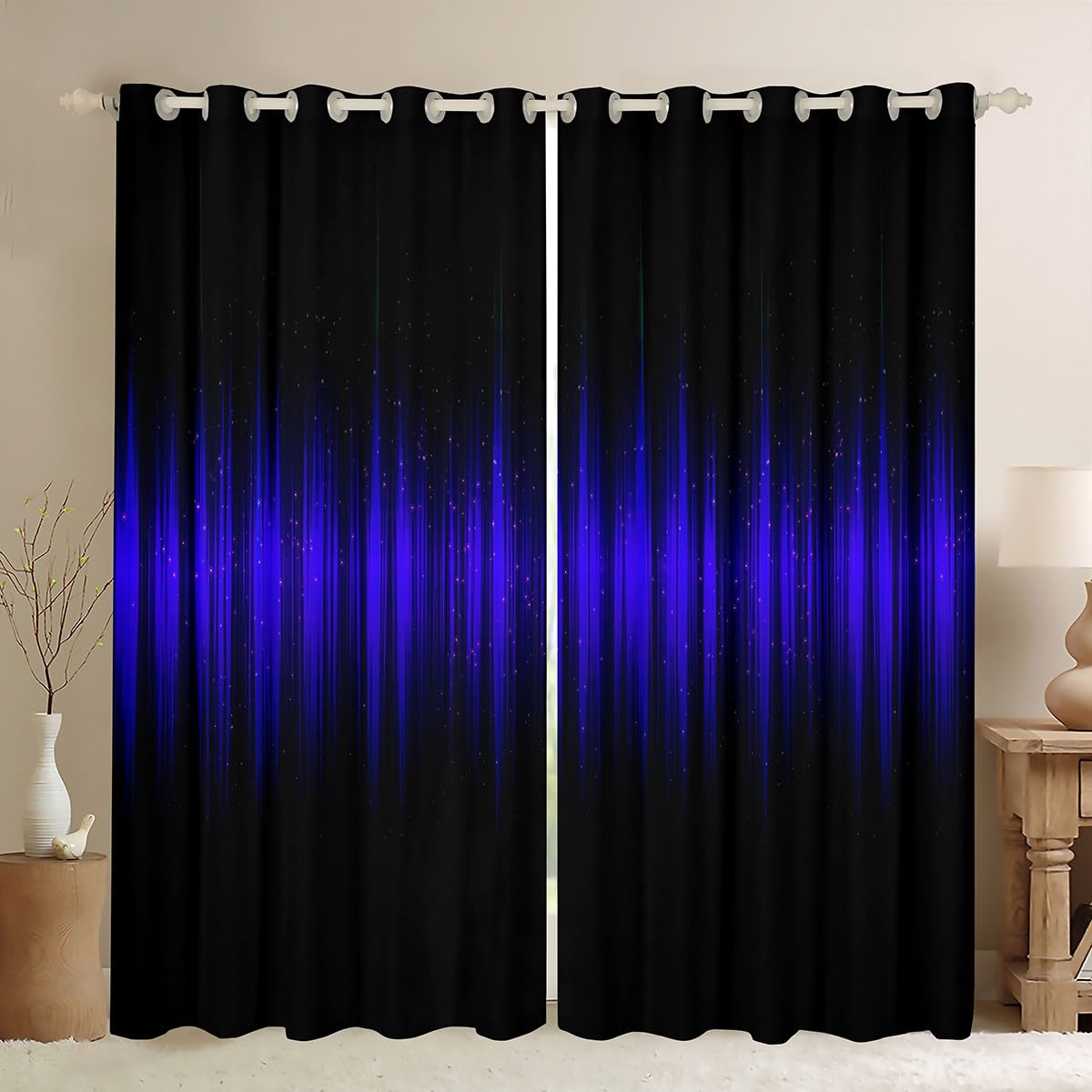 Homemissing Abstract Ombre Stripes Darkening Dreapes Purple and Black Blackout Curtains Geometric Abstract Ombre Window Curtains Blue and Black Striped Window Treatments W46*L54