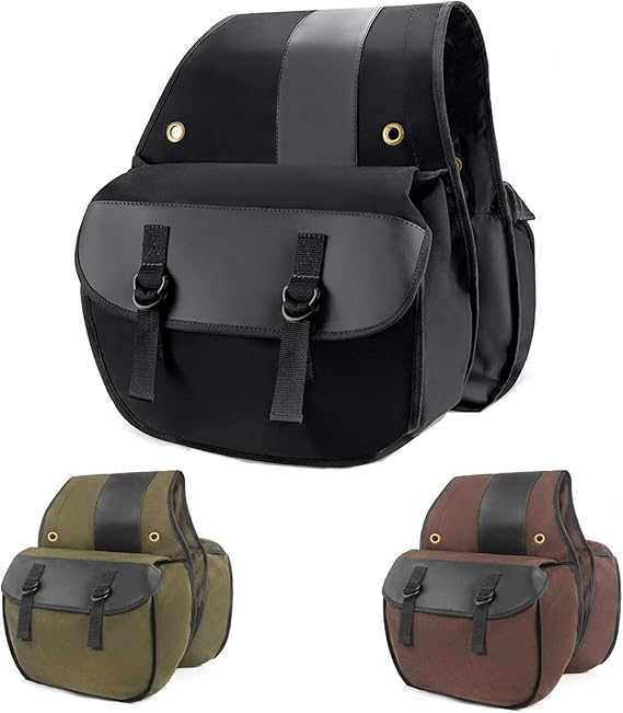 Nomad Universal Fit Motorcycle Saddlebags - Synthetic Leather Throw-Over Side Bags, 7.4L Capacity (Black)