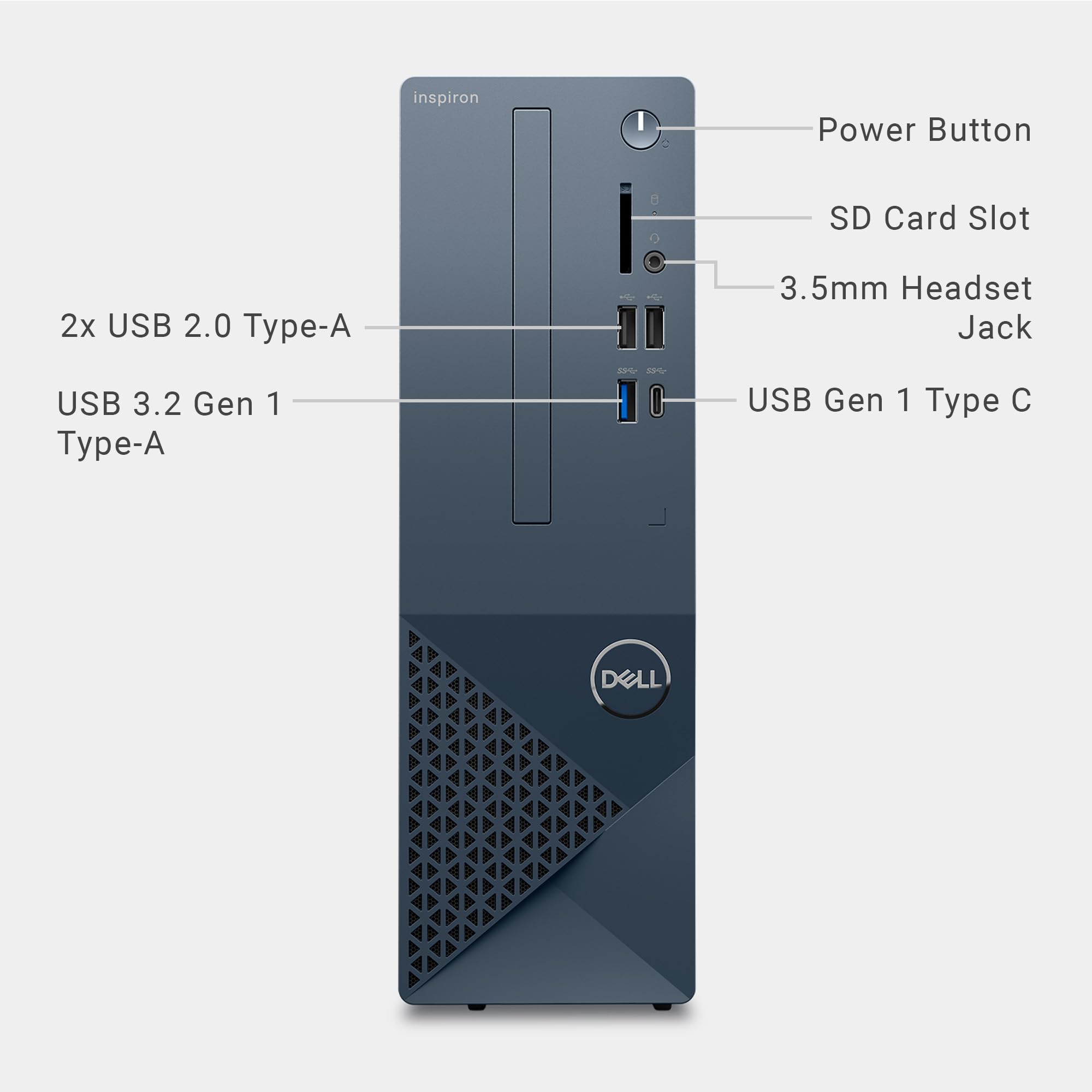 Dell Inspiron 3030s Small Desktop - Intel Core i5-14400 Processor, 16GB DDR5 RAM, 512GB SSD, Intel UHD 730 Graphics, Windows 11 Home, Onsite Migrate Support - Mist Blue