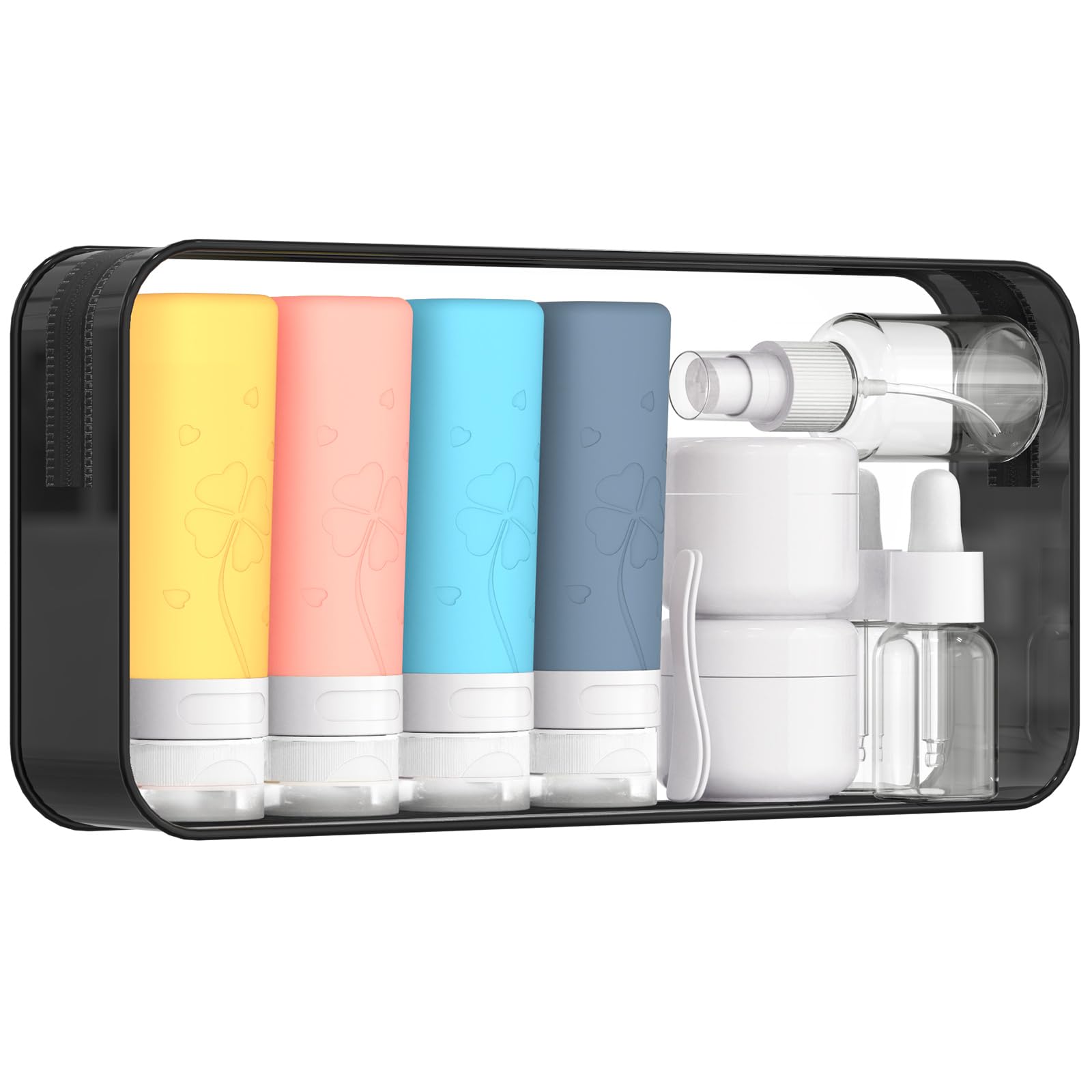 12 Pcs Travel Bottles for Toiletries, Travel Size Containers with Cream Jars, Airplane Travel Essentials Leak Proof Silicone Squeezable Travel Accessories for Shampoo Conditioner Lotion Cream